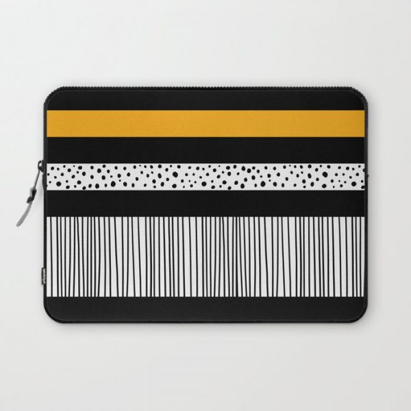 Black, white and orange horizontal stripes with freehand drawn dots and lines Computer Cover by SolaKida - Laptop Sleeve - 13"