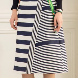 Blue A-line Casual Printed Stripes Midi Skirt