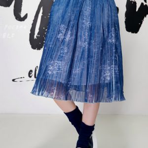 Blue A-line Polyester Street Midi Skirt