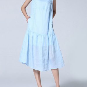 Blue Asymmetric Casual Swing Midi Dress