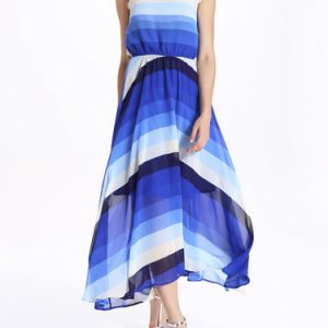 Blue Boho Gradient Sleeveless Maxi Dress