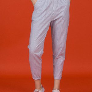 Blue Casual Cotton Straight Leg Pant