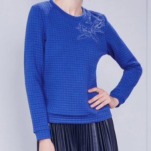 Blue Casual Embroidered Sweatshirt