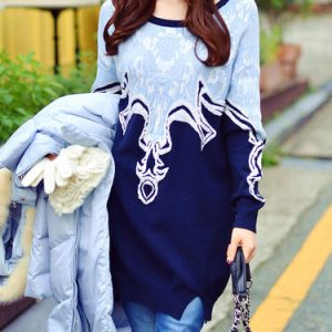 Blue Casual Knitted H-line Tunic