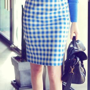 Blue Casual Plaid Printed Midi Skirt