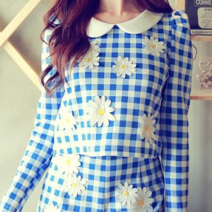 Blue Checkered/Plaid Casual Long Sleeved Top