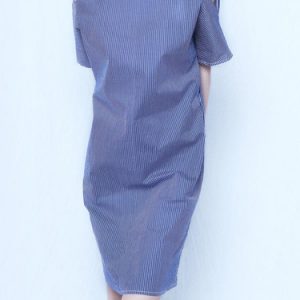 Blue Cotton Casual Shift Cutout Midi Dress