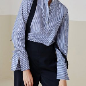 Blue Cotton Stripes Simple Blouse