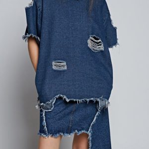 Blue Cutout Short Sleeve Short Sleeved Top