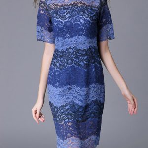 Blue Elegant Lace Midi Dress