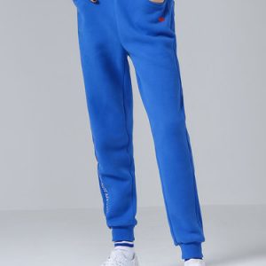 Blue Embroidered Casual Letter Track Pants