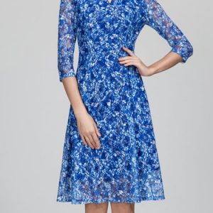 Blue Floral Vintage Midi Dress