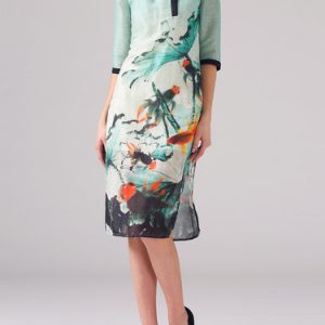 Blue H-line Casual Floral Midi Dress