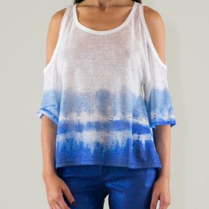 Blue Ombre Cold Shoulder Blouse