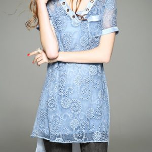 Blue Pierced Silk H-line Casual Tunic