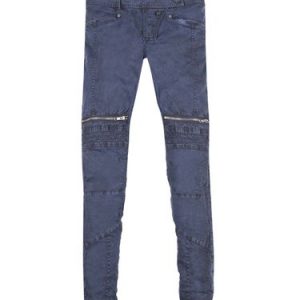 Blue Plain Denim Zipper Casual Jeans