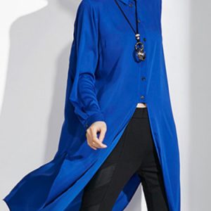 Blue Plain Long Sleeve Tunic