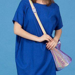 Blue Plain Shift Pockets Short Sleeve Mini Dress