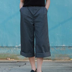 Blue Polyester Casual Wide Leg Pants