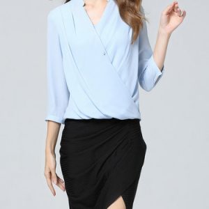 Blue Polyester Elegant Blouse