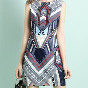 Blue Printed Tribal Vintage Mini Dress