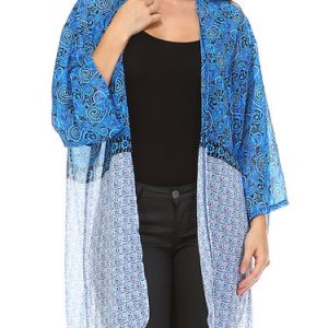 Blue Resort Abstract Polyester H-line Kimono