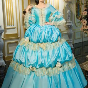 Blue Retro Costume Rococo Tiered Bell Sleeve Princess Dress Halloween