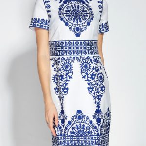 Blue Sheath Vintage Printed Mini Dress