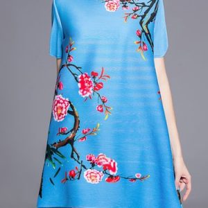 Blue Shift Crew Neck Floral Casual Mini Dress