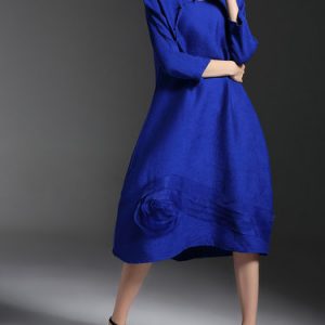 Blue Shift Long Sleeve Appliqued Cotton-blend Midi Dress