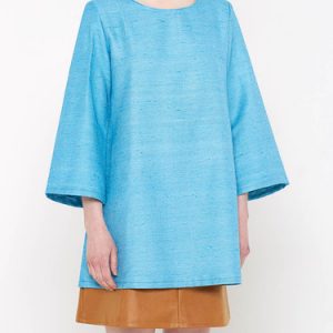 Blue Silk 3/4 Sleeve Symmetric Tunic