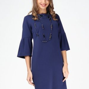 Blue Simple Crew Neck Bell Sleeve Midi Dress