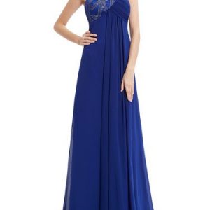 Blue Sleeveless Cutout One Shoulder Evening Dress