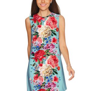 Blue Sleeveless Floral-print Plus Size Mini Dress