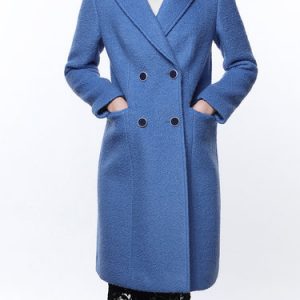 Blue Solid Long Sleeve Wool Blend A-line Coat