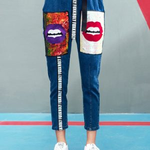 Blue Street Appliqued Abstract Jeans