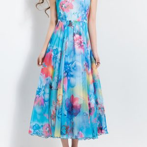 Blue Swing Floral-print Sleeveless Maxi Dress