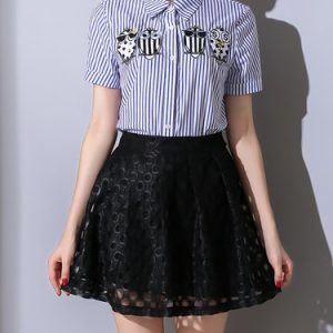 Blue Two Piece Casual Shirt Collar Cotton Mini Dress