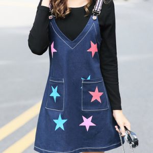 Blue Two Piece Long Sleeve Tops Printed Spaghetti Casual Mini Dress