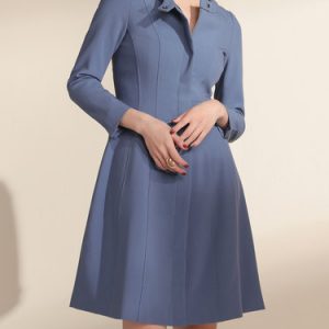 Blue Zipper Simple Solid A-line Mini Dress