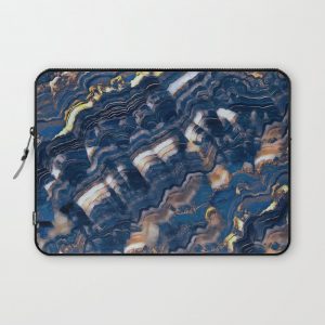 Blue marble with Golden streaks Computer Cover by CatyArte - Laptop Sleeve - 13"