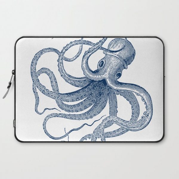 Blue nautical vintage octopus illustration Computer Cover by ArtOnWear - Laptop Sleeve - 15"