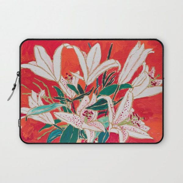 Blush Lily Bouquet on Orange Computer Cover by Lara Lee Meintjes - Laptop Sleeve - 13"