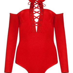 Bodycon Cold Shoulder Sexy Halter Long Sleeve Bodysuit