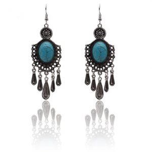 Bohemian Alloy Turquoise Water Drop Tassel Rhinestone Earrings