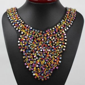 Bohemian Beads Embellished Multi Color Necklace - One Size