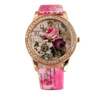 Bohemian PU Leather Rhinestone Flower Watch