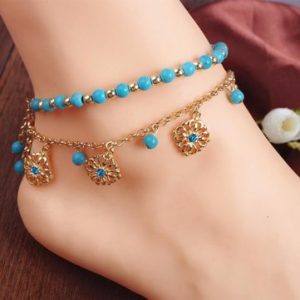 Bohemian Turquoise Beads Alloy Chain Anklet