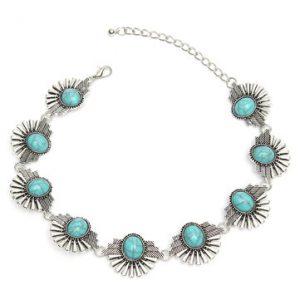 Bohemian Vintage Necklace Turquoise Silver Choker Women Necklace