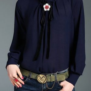 Bow H-line Stand Collar Long Sleeve Blouse